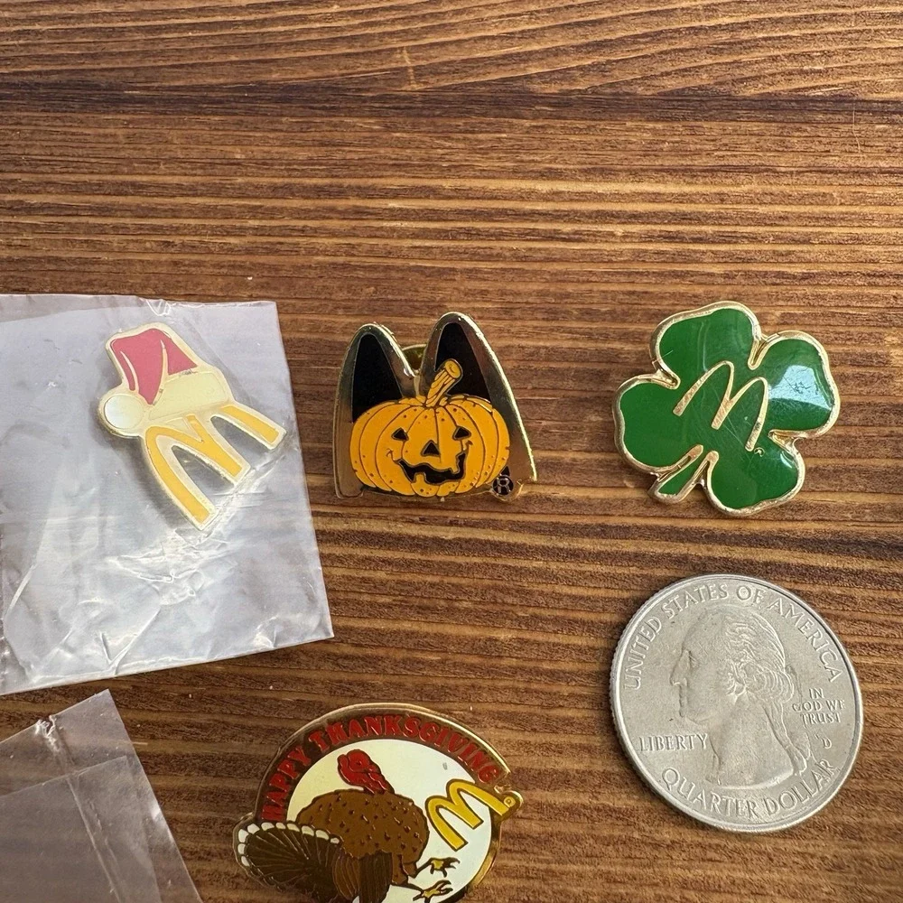 Vintage McDonald's Holiday Enamel Lapel Pin Lot Christmas Halloween Thanksgiving